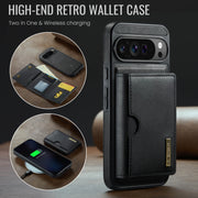 For Google Pixel 9 Pro XL DG.MING M6 Series RFID Tri-fold Card Bag Removable Leather Phone Case(Black)