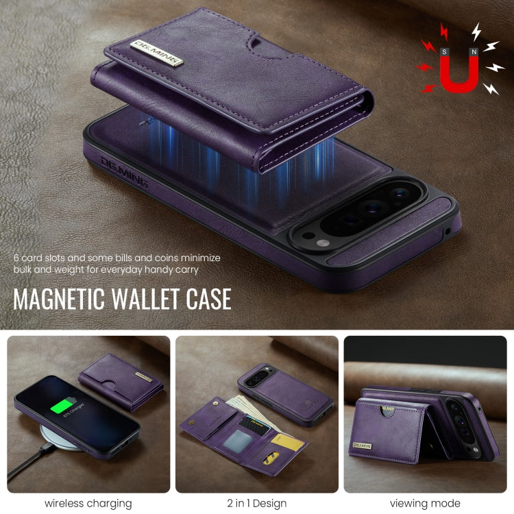 For Google Pixel 9 Pro XL DG.MING M6 Series RFID Tri-fold Card Bag Removable Leather Phone Case(Purple) - Google Cases by DG.MING | Online Shopping South Africa | PMC TechLife | Buy Now Pay Later Mobicred