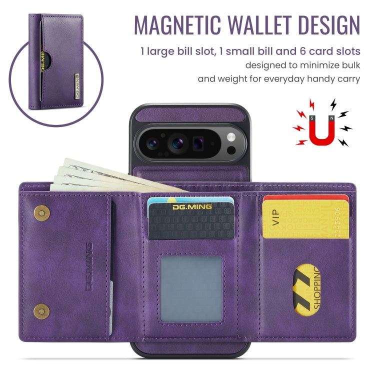 For Google Pixel 9 Pro XL DG.MING M6 Series RFID Tri-fold Card Bag Removable Leather Phone Case(Purple) - Google Cases by DG.MING | Online Shopping South Africa | PMC TechLife | Buy Now Pay Later Mobicred