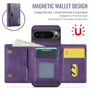 For Google Pixel 9 Pro XL DG.MING M6 Series RFID Tri-fold Card Bag Removable Leather Phone Case(Purple)