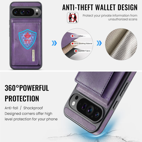 For Google Pixel 9 Pro XL DG.MING M6 Series RFID Tri-fold Card Bag Removable Leather Phone Case(Purple)