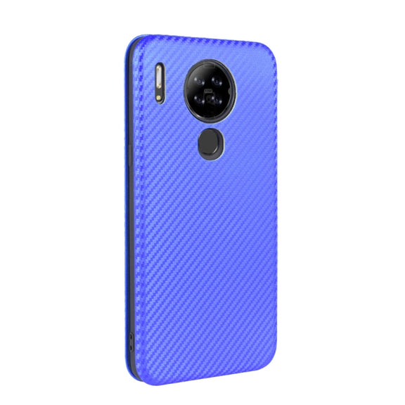 For Blackview A80 Carbon Fiber Texture Horizontal Flip TPU + PC + PU Leather Case with Card Slot(Blue)