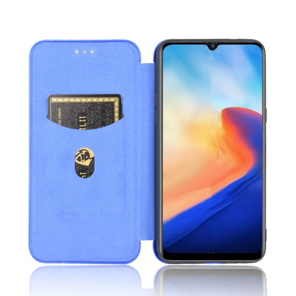 For Blackview A80 Carbon Fiber Texture Horizontal Flip TPU + PC + PU Leather Case with Card Slot(Blue)