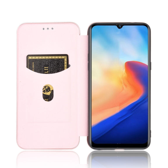For Blackview A80 Carbon Fiber Texture Horizontal Flip TPU + PC + PU Leather Case with Card Slot(Pink)