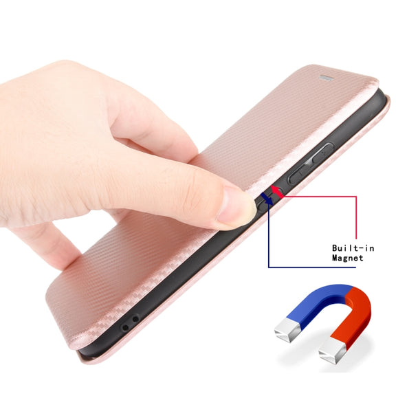 For Blackview A80 Pro Carbon Fiber Texture Horizontal Flip TPU + PC + PU Leather Case with Card Slot(Pink)