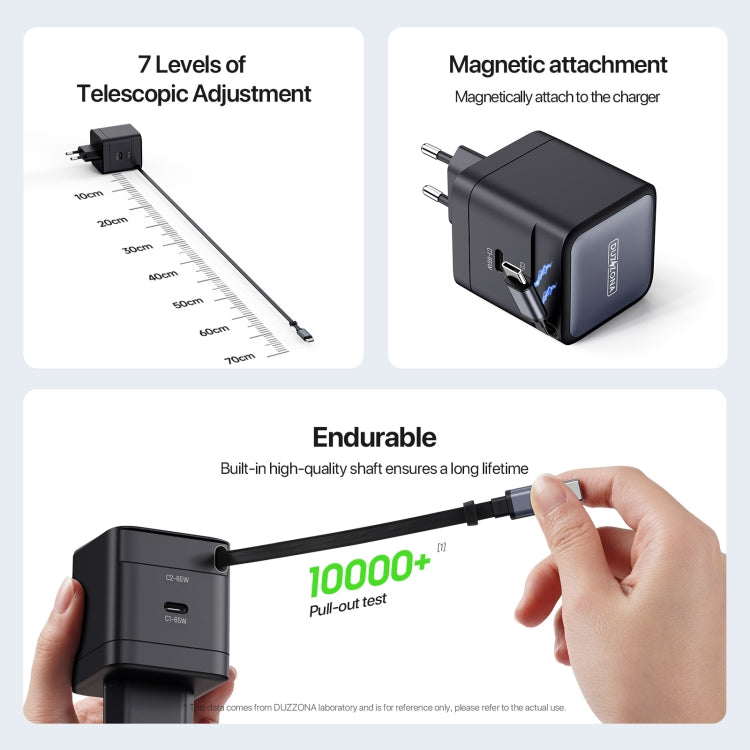 DUZZONA T10 PD 65W GaN Mini Type-C / USB-C Fast Charger with Cable, EU Plug(Black) - free shipping - PMC Jewellery - Order now!