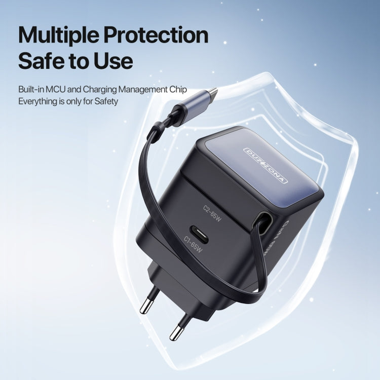 DUZZONA T10 PD 65W GaN Mini Type-C / USB-C Fast Charger with Cable, EU Plug(Black) - free shipping - PMC Jewellery - Order now!