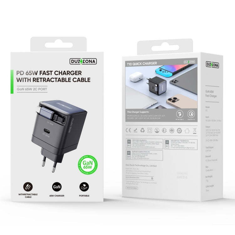 DUZZONA T10 PD 65W GaN Mini Type-C / USB-C Fast Charger with Cable, EU Plug(Black) - free shipping - PMC Jewellery - Order now!