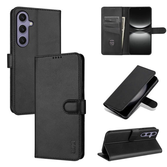 For Samsung Galaxy S25+ 5G AZNS Skin Feel Calf Texture Flip Leather Phone Case(Black)