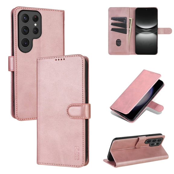 For Samsung Galaxy S25 Ultra 5G AZNS Skin Feel Calf Texture Flip Leather Phone Case(Rose Gold)