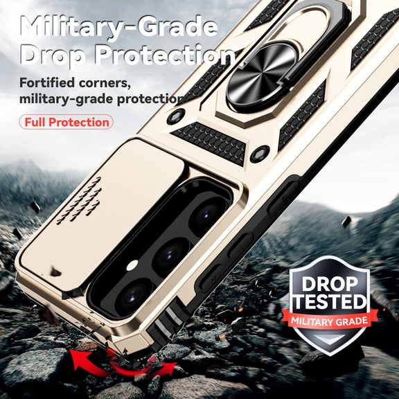 For Samsung Galaxy S25 5G Sliding Camshield Holder Phone Case(Gold)