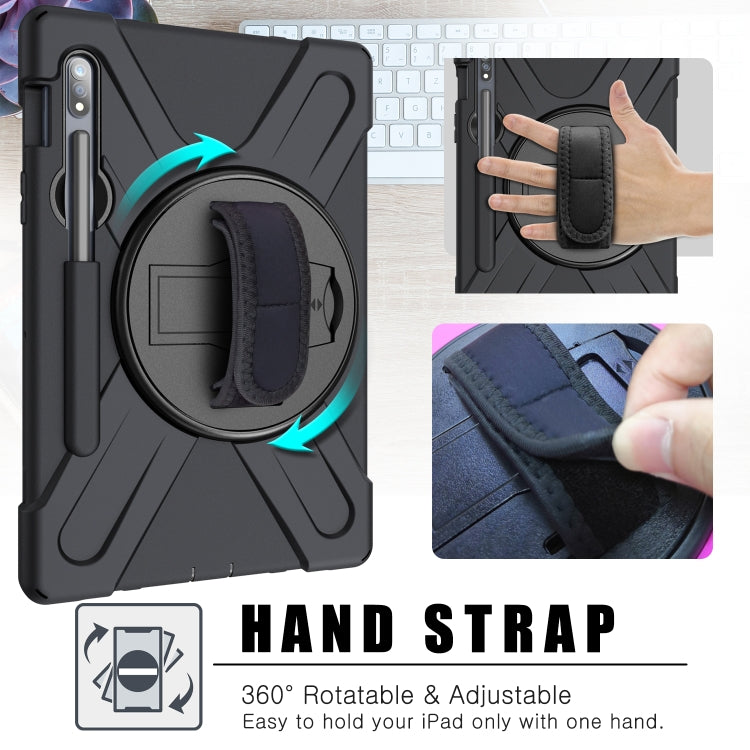 For Samsung Galaxy Tab S9 / Galaxy Tab S8 / Galaxy Tab S7 (2020) T870 Shockproof Colorful Silicone + PC Protective Case with Holder & Shoulder Strap & Hand Strap & Pen Slot(Black)