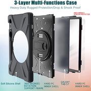 For Samsung Galaxy Tab S9 / Galaxy Tab S8 / Galaxy Tab S7 (2020) T870 Shockproof Colorful Silicone + PC Protective Case with Holder & Shoulder Strap & Hand Strap & Pen Slot(Black)