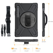 For Samsung Galaxy Tab S9 / Galaxy Tab S8 / Galaxy Tab S7 (2020) T870 Shockproof Colorful Silicone + PC Protective Case with Holder & Shoulder Strap & Hand Strap & Pen Slot(Black)