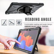 For Samsung Galaxy Tab S9 / Galaxy Tab S8 / Galaxy Tab S7 (2020) T870 Shockproof Colorful Silicone + PC Protective Case with Holder & Shoulder Strap & Hand Strap & Pen Slot(Black)