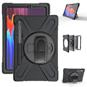 For Samsung Galaxy Tab S9 / Galaxy Tab S8 / Galaxy Tab S7 (2020) T870 Shockproof Colorful Silicone + PC Protective Case with Holder & Shoulder Strap & Hand Strap & Pen Slot(Black)