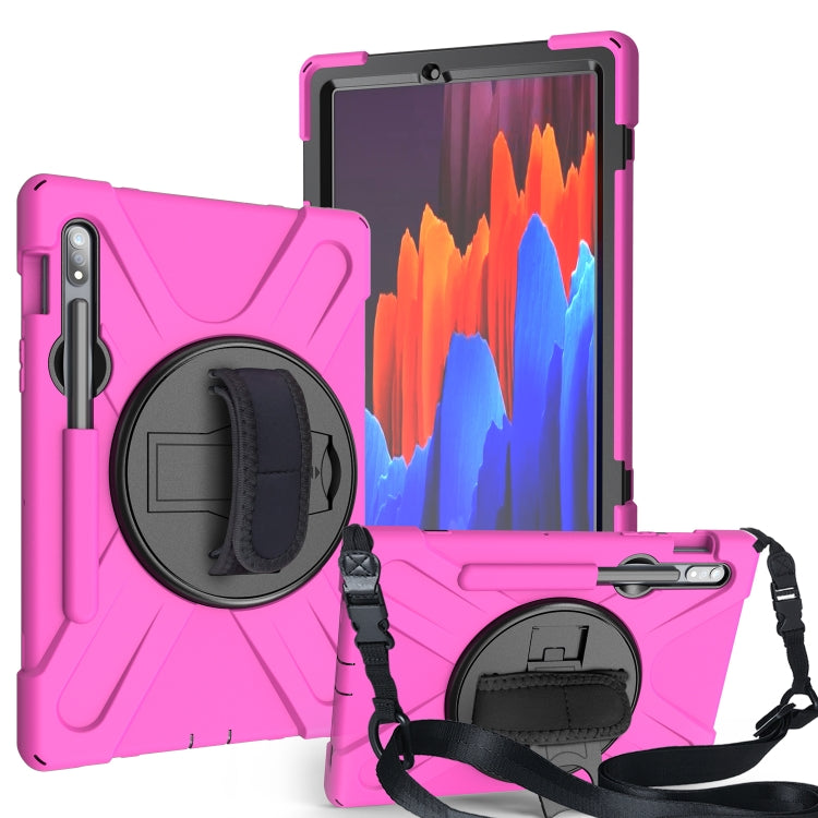 For Samsung Galaxy Tab S9 / Galaxy Tab S8 / Galaxy Tab S7 (2020) T870 Shockproof Colorful Silicone + PC Protective Case with Holder & Shoulder Strap & Hand Strap & Pen Slot(Rose Red) - free shipping - PMC Jewellery - Order now!