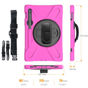 For Samsung Galaxy Tab S9 / Galaxy Tab S8 / Galaxy Tab S7 (2020) T870 Shockproof Colorful Silicone + PC Protective Case with Holder & Shoulder Strap & Hand Strap & Pen Slot(Rose Red)