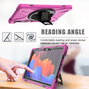 For Samsung Galaxy Tab S9 / Galaxy Tab S8 / Galaxy Tab S7 (2020) T870 Shockproof Colorful Silicone + PC Protective Case with Holder & Shoulder Strap & Hand Strap & Pen Slot(Rose Red)