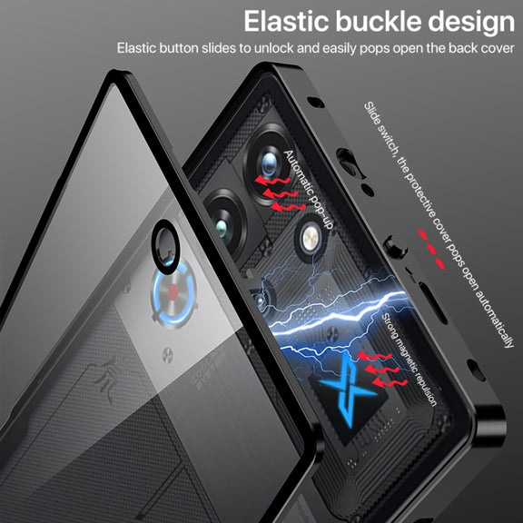 For ZTE nubia Red Magic 10 Pro / 10 Pro+ Snap Buckle Metal Frame Glass Back Panel Phone Case(Silver)