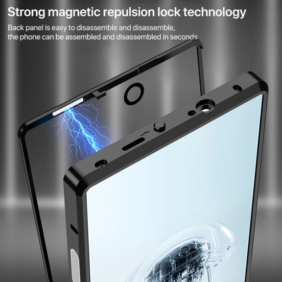 For ZTE nubia Red Magic 10 Pro / 10 Pro+ Snap Buckle Metal Frame Glass Back Panel Phone Case(Black)