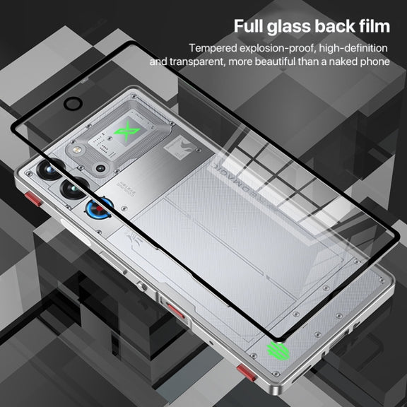 For ZTE nubia Red Magic 10 Pro / 10 Pro+ Snap Buckle Metal Frame Glass Back Panel Phone Case(Black)