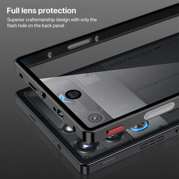 For ZTE nubia Red Magic 10 Pro / 10 Pro+ Snap Buckle Metal Frame Glass Back Panel Phone Case(Sierra Blue)