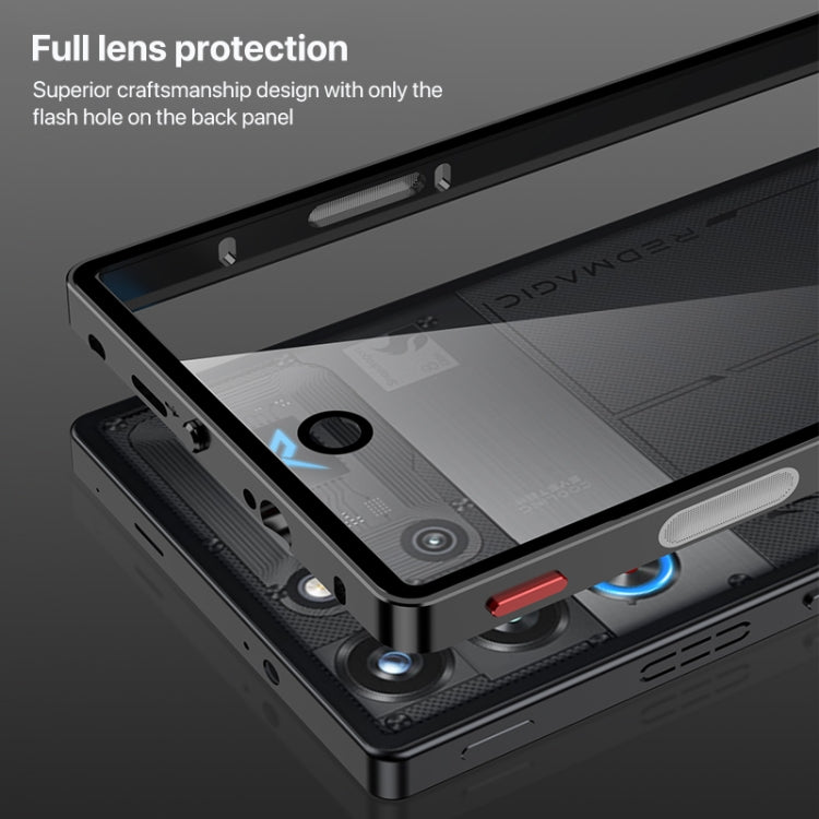 For ZTE nubia Red Magic 10 Pro / 10 Pro+ Snap Buckle Metal Frame Glass Back Panel Phone Case(Sierra Blue)