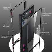 For ZTE nubia Red Magic 10 Pro / 10 Pro+ Snap Buckle Metal Frame Glass Back Panel Phone Case(Silver)