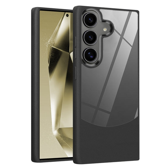 For Samsung Galaxy S25+ 5G Litchi Texture TPU Hybrid Acrylic Phone Case(Black)