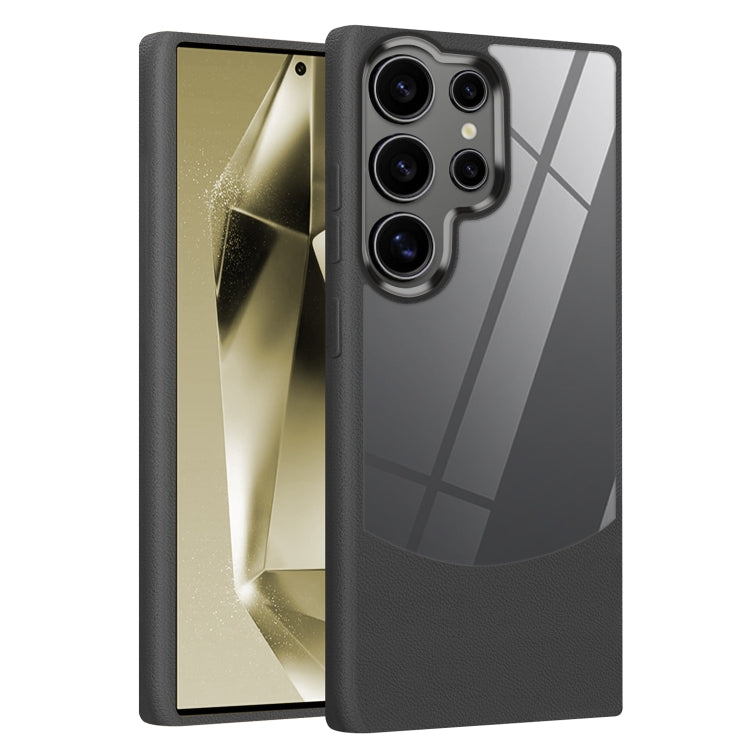 For Samsung Galaxy S25 Ultra 5G Litchi Texture TPU Hybrid Acrylic Phone Case(Black) - Galaxy S25 Ultra 5G Cases by PMC TechLife | Online Shopping South Africa | PMC TechLife | Buy Now Pay Later Mobicred