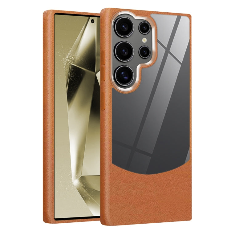 For Samsung Galaxy S25 Ultra 5G Litchi Texture TPU Hybrid Acrylic Phone Case(Brown) - Galaxy S25 Ultra 5G Cases by PMC TechLife | Online Shopping South Africa | PMC TechLife | Buy Now Pay Later Mobicred