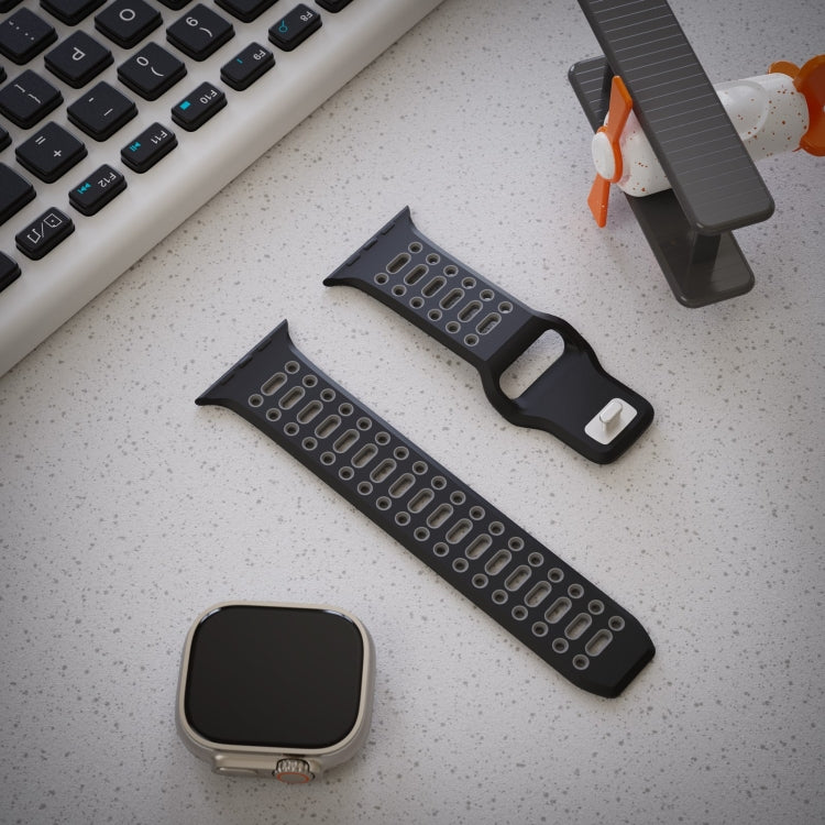 For Apple Watch 46mm / 49mm / 45mm / 44mm Single Nail Dual-Color Multi-hole Silicone Watch Band(Black Grey)