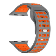 For Apple Watch 46mm / 49mm / 45mm / 44mm Single Nail Dual-Color Multi-hole Silicone Watch Band(Grey Orange)