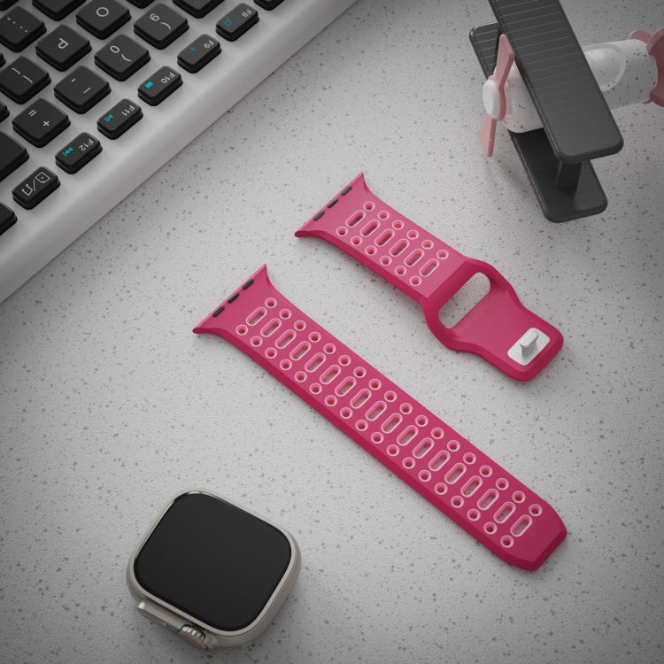 For Apple Watch 46mm / 49mm / 45mm / 44mm Single Nail Dual-Color Multi-hole Silicone Watch Band(Magenta Light Pink)