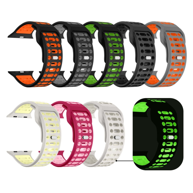 For Apple Watch 46mm / 49mm / 45mm / 44mm Single Nail Dual-Color Multi-hole Silicone Watch Band(Black Green)