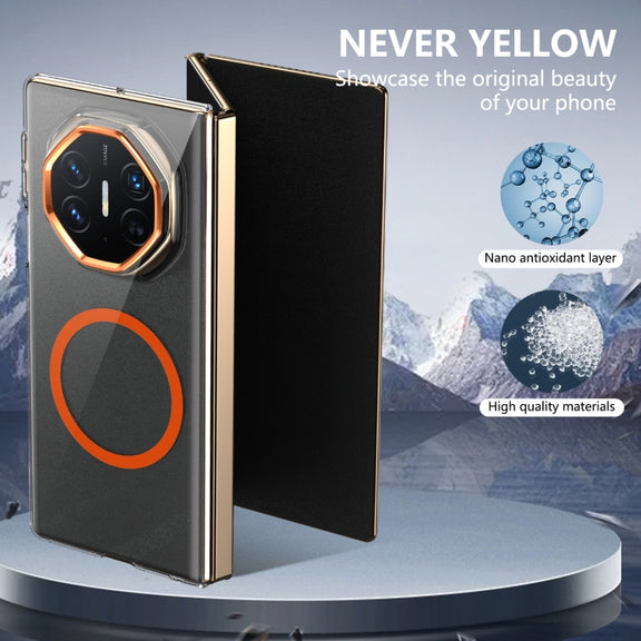 For Huawei Mate XT Ultimate Design lce Folding Series MagSafe Integrated Clear PC Phone Case(Orange)