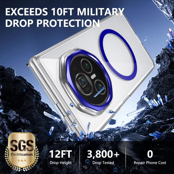 For Honor Magic V3 lce Folding Series MagSafe Integrated Clear PC Phone Case(Royal Blue)