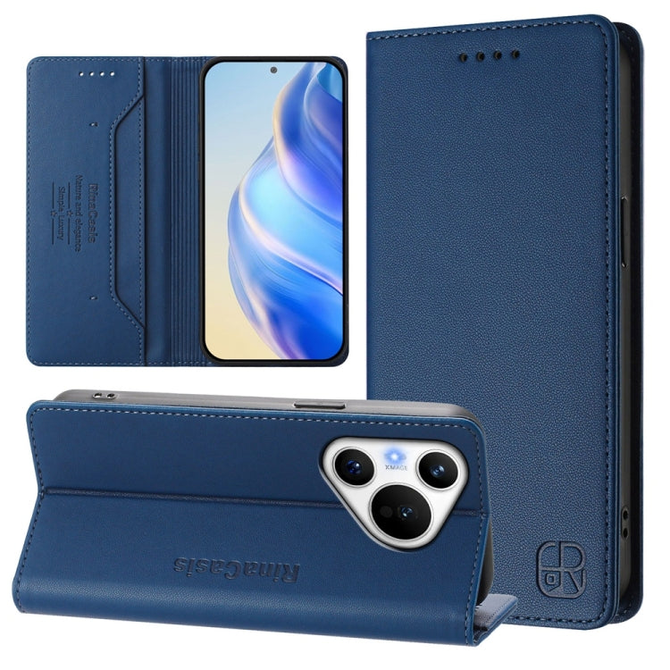 For Huawei Pura 70 RC01 Dual-Folded Magnetic Suction RFID Leather Phone Case(Dark Blue) - free shipping - PMC Jewellery - Order now!