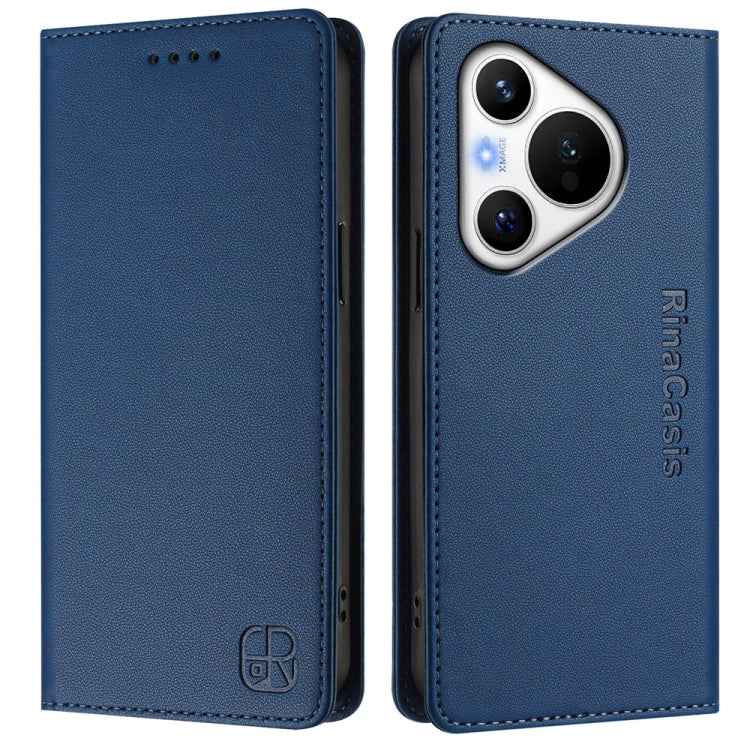 For Huawei Pura 70 RC01 Dual-Folded Magnetic Suction RFID Leather Phone Case(Dark Blue) - free shipping - PMC Jewellery - Order now!