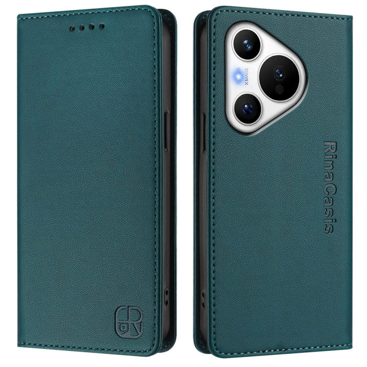 For Huawei Pura 70 RC01 Dual-Folded Magnetic Suction RFID Leather Phone Case(Dark Green) - free shipping - PMC Jewellery - Order now!