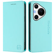 For Huawei Pura 70 Pro / Pura 70 Pro+ RC01 Dual-Folded Magnetic Suction RFID Leather Phone Case(Mint Green)
