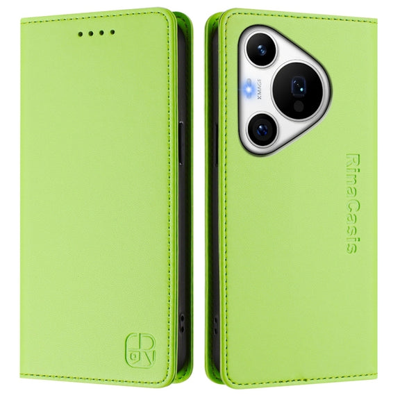 For Huawei Pura 70 Pro / Pura 70 Pro+ RC01 Dual-Folded Magnetic Suction RFID Leather Phone Case(Grass Green)