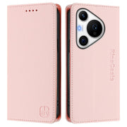 For Huawei Pura 70 Pro / Pura 70 Pro+ RC01 Dual-Folded Magnetic Suction RFID Leather Phone Case(Pink)