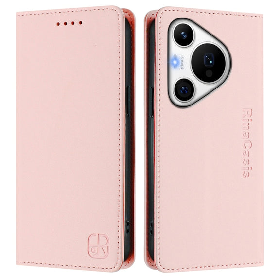 For Huawei Pura 70 Pro / Pura 70 Pro+ RC01 Dual-Folded Magnetic Suction RFID Leather Phone Case(Pink)
