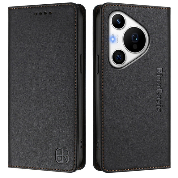 For Huawei Pura 70 Pro / Pura 70 Pro+ RC01 Dual-Folded Magnetic Suction RFID Leather Phone Case(Black)