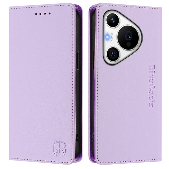 For Huawei Pura 70 Pro / Pura 70 Pro+ RC01 Dual-Folded Magnetic Suction RFID Leather Phone Case(Light Purple)