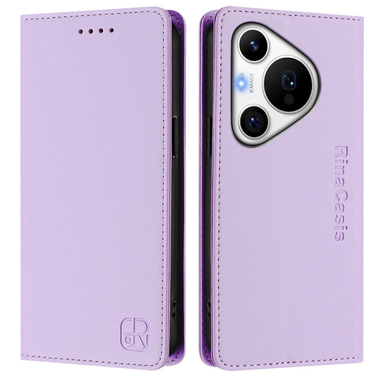 For Huawei Pura 70 Pro / Pura 70 Pro+ RC01 Dual-Folded Magnetic Suction RFID Leather Phone Case(Light Purple)