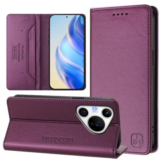 For Huawei Pura 70 Pro / Pura 70 Pro+ RC01 Dual-Folded Magnetic Suction RFID Leather Phone Case(Violet)
