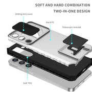 For Samsung Galaxy S25 5G Stereoscopic Holder Sliding Camshield Phone Case(White)